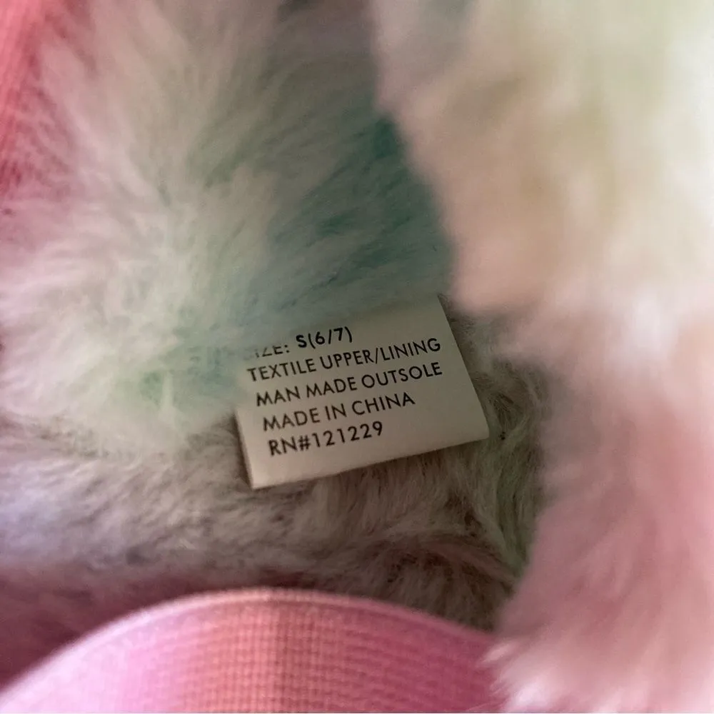 Kensie Fluffy Slide Slippers Size Small 6 / 7 New Pastel Pink Green Tie Dye - Image 5