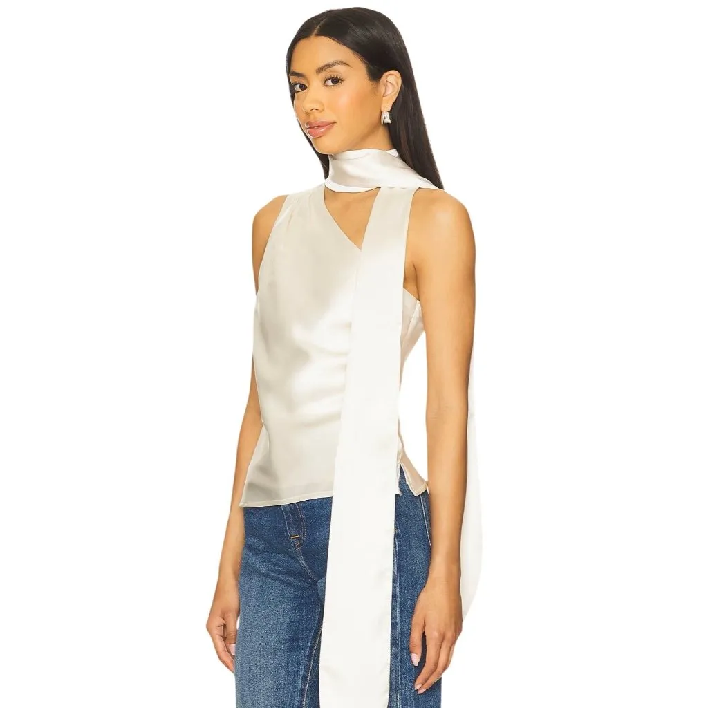 Line & Dot x REVOLVE Gloss Top in Cream Small New Womens Satin Halter Blouse - Image 2