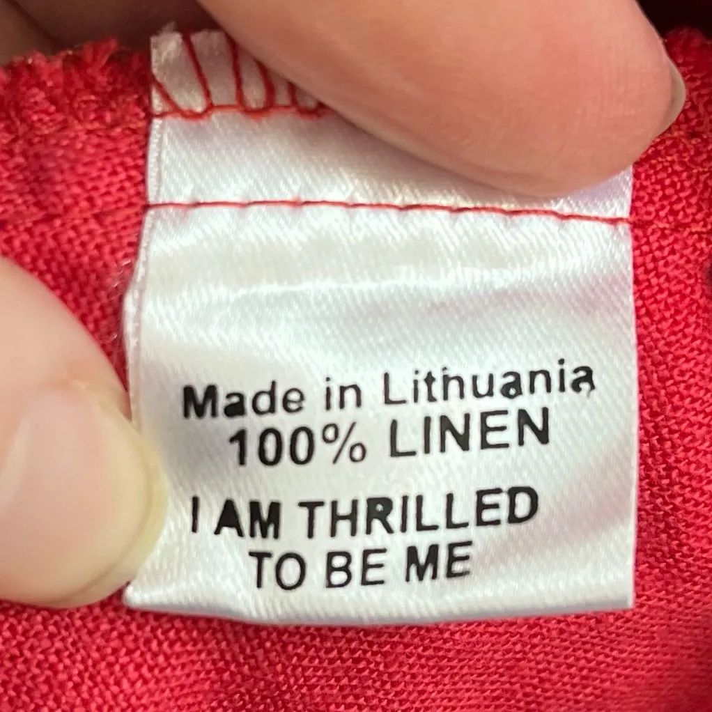 FLAX Women’s 100% Linen Long Sleeve Hooded Tunic Top Size M Watermelon Red Pink - Image 6