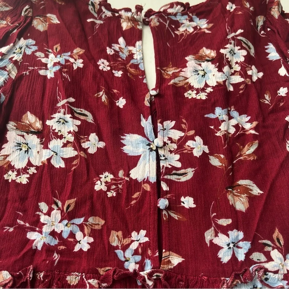 Lulus Lovely Blooms Burgundy Floral Print Long Sleeve Babydoll Dress size xs - Image 9