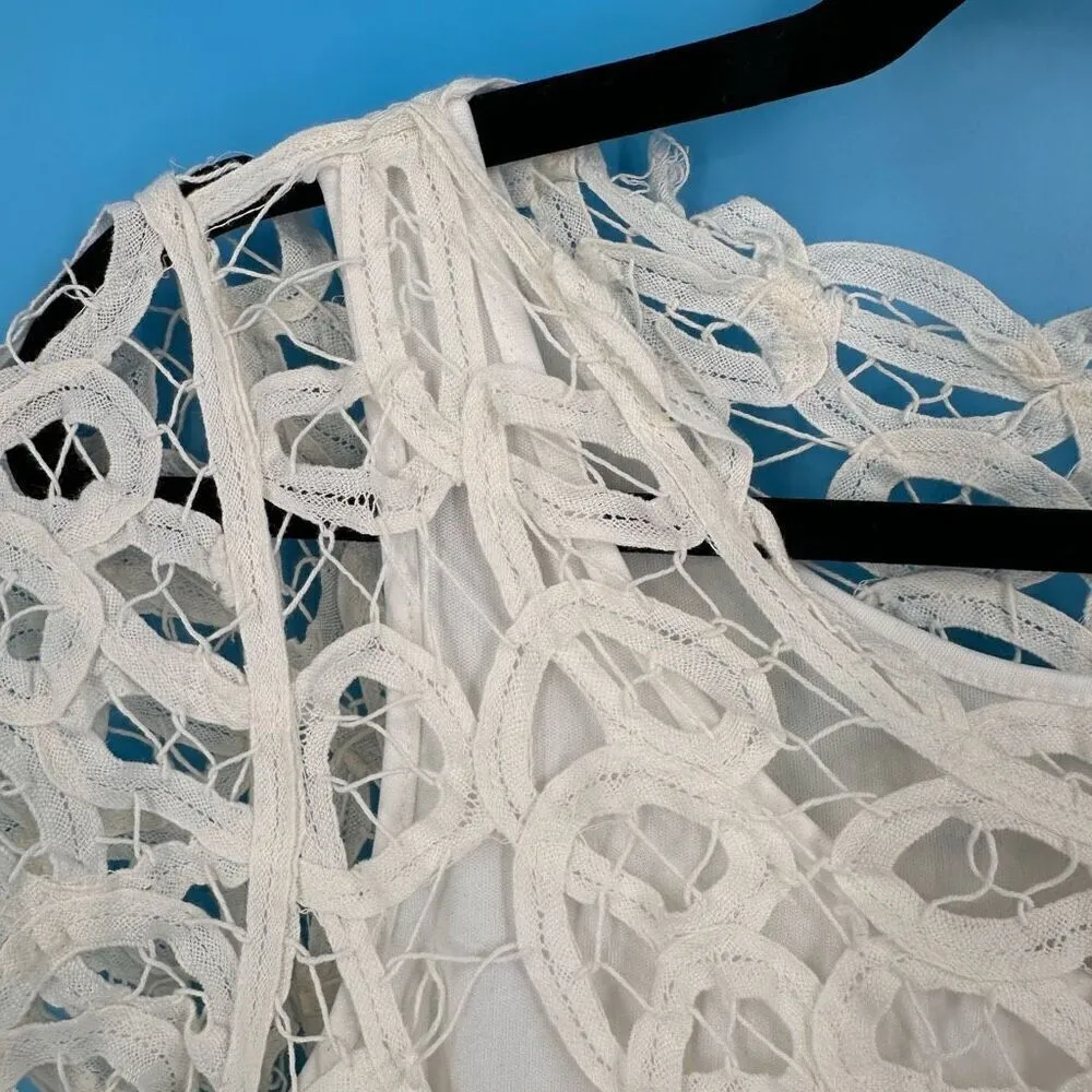 J. Mclaughlin Women's Clarice Lace Cotton Crochet Scallop Blouse White Size XS‎ - Image 5