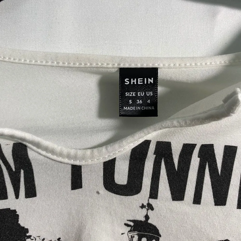 Shein white long tee crop top shirt size small - Image 3