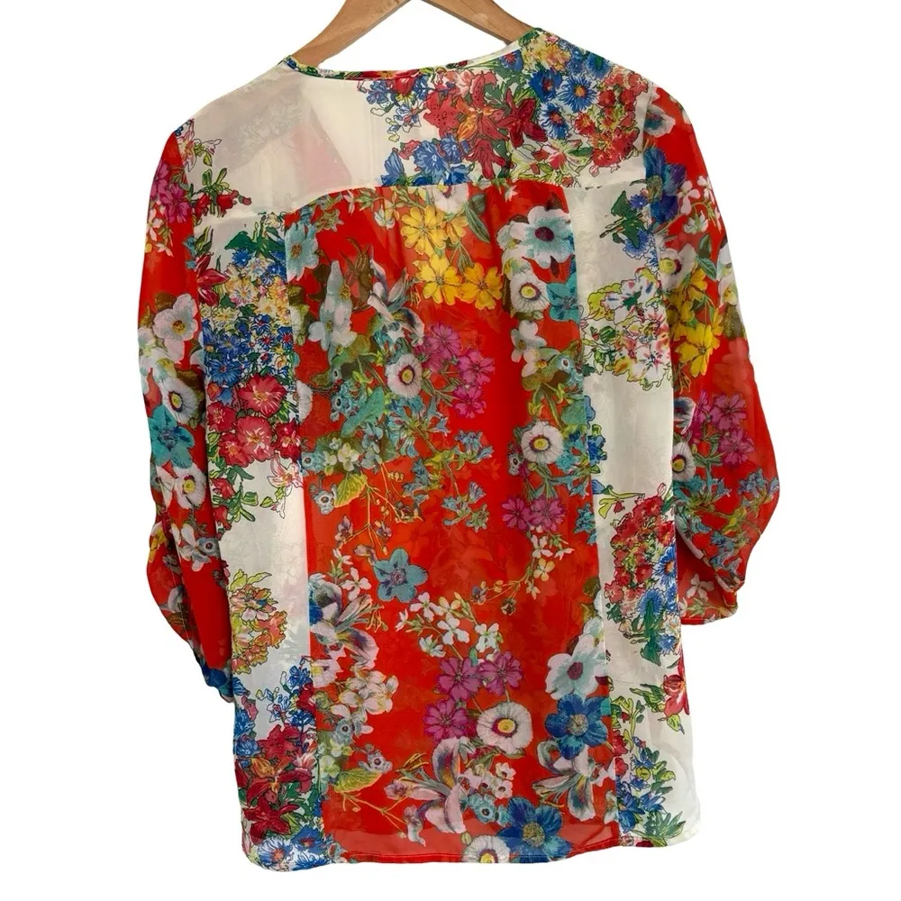Anthropologie Fig and Flower Vibrant Floral Blouse Multicolor Red Pink White S - Image 4