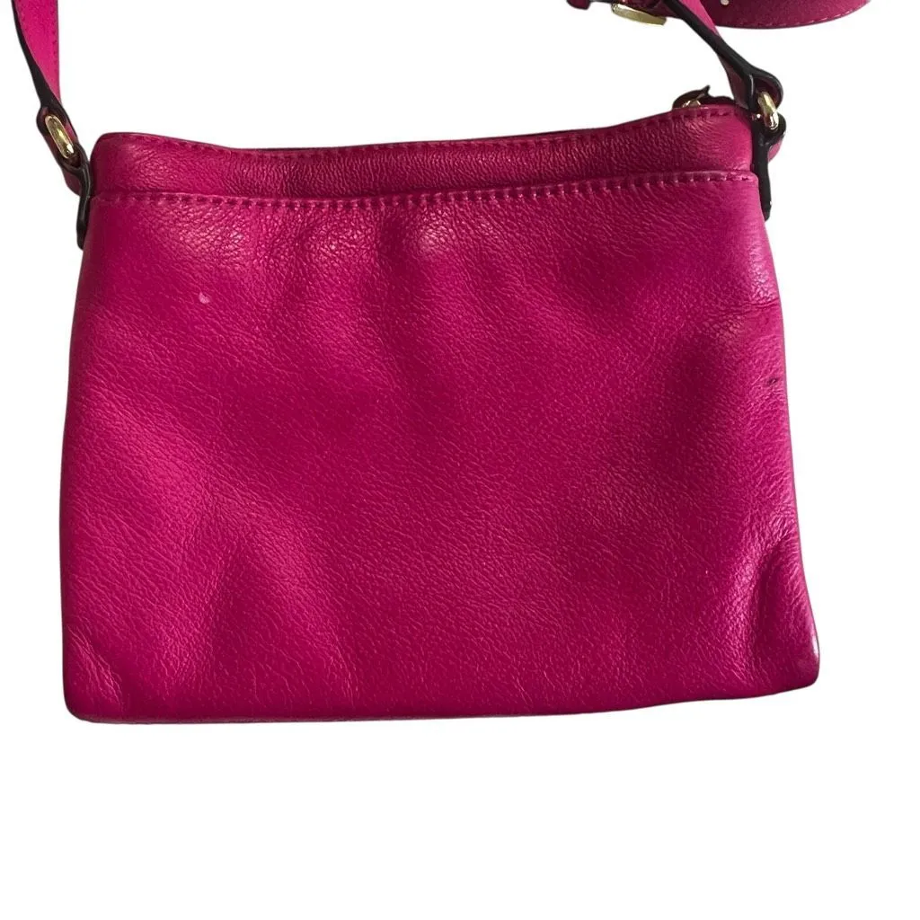 Michael Kors Jet Set Pink Leather Crossbody Bag Gold Logo Small Wallet Purse - Image 5