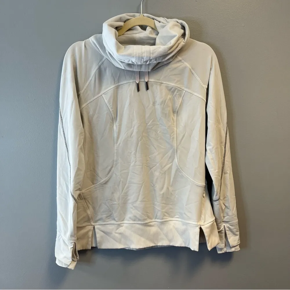 Lululemon Sweatshirt White Cowl Funnel Neck Drawstring Pullover Jacket Sz 6 EUC - Image 2