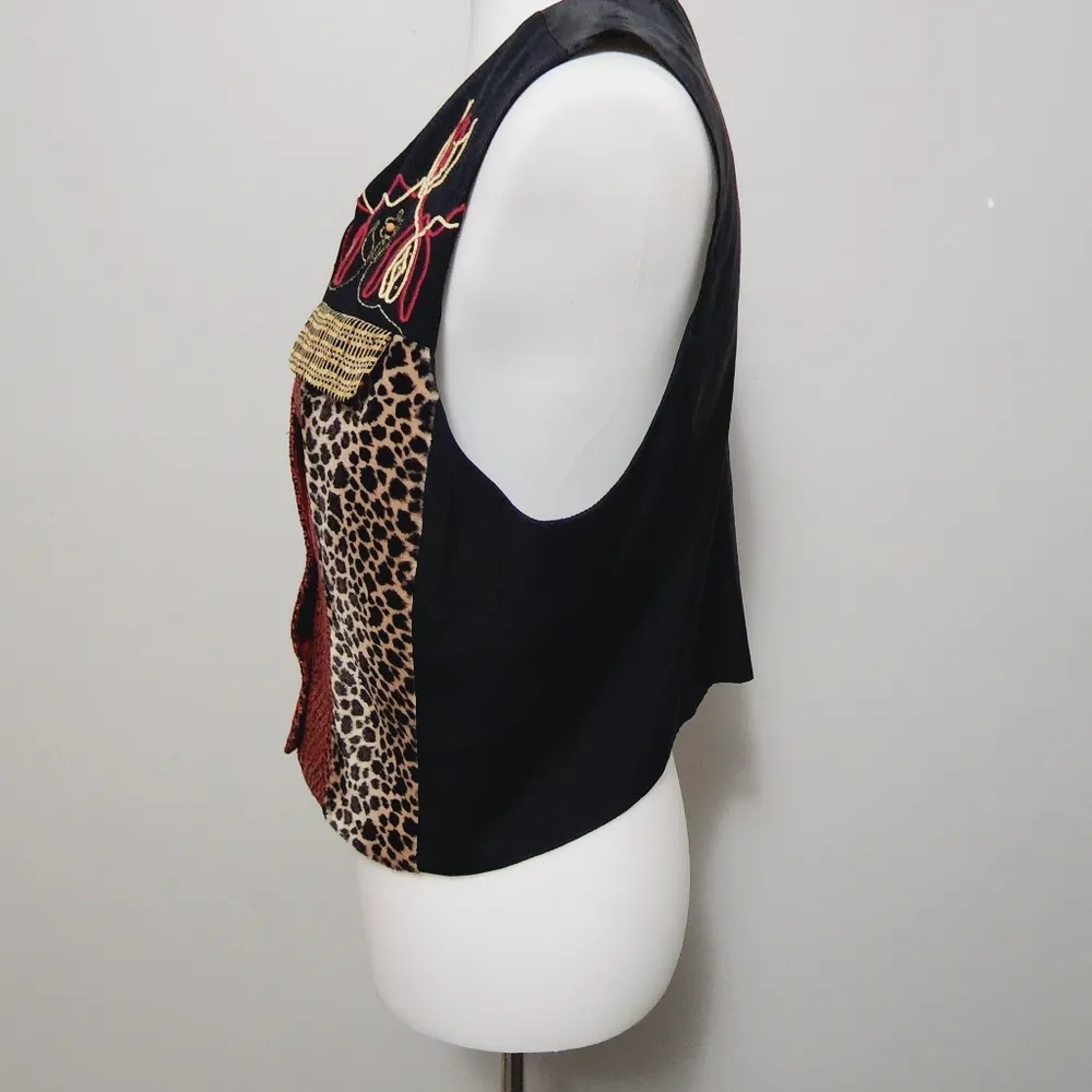 Vintage Carole Little leopard tweed embroidered waiatcoat vest size 12 - Image 3