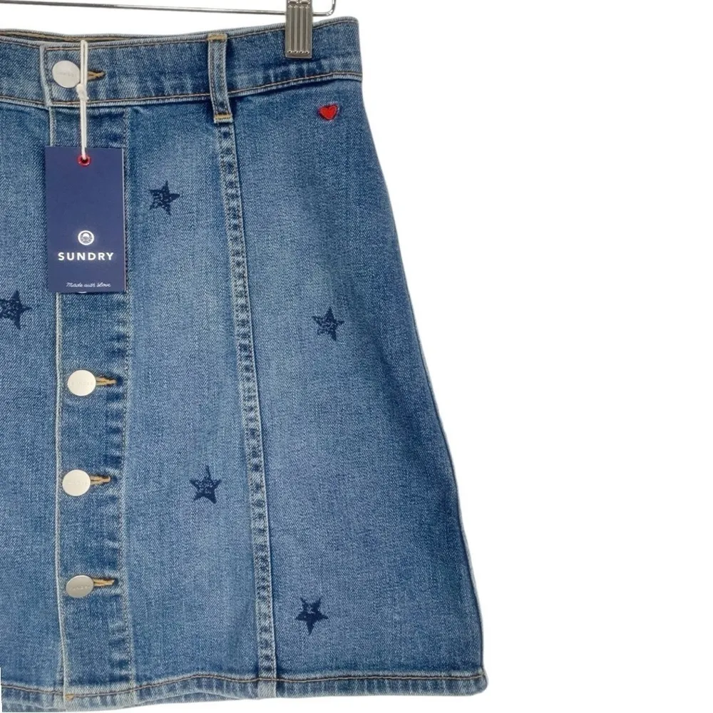 NEW Anthropologie Sundry Star High Waist Button Front Denim Jean Skirt Size 26 - Image 6