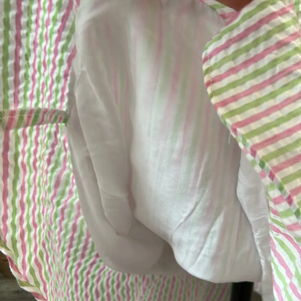 Draper James White Asymmetrical Stripe Ruffled Wrap Dress Size Medium - Image 10