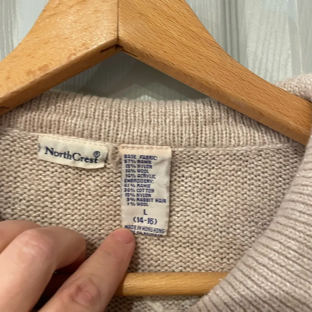 Northcrest Women's L Cream Cardigan Winter Holiday Ramie Blend Snowflake Red Size L - Image 4