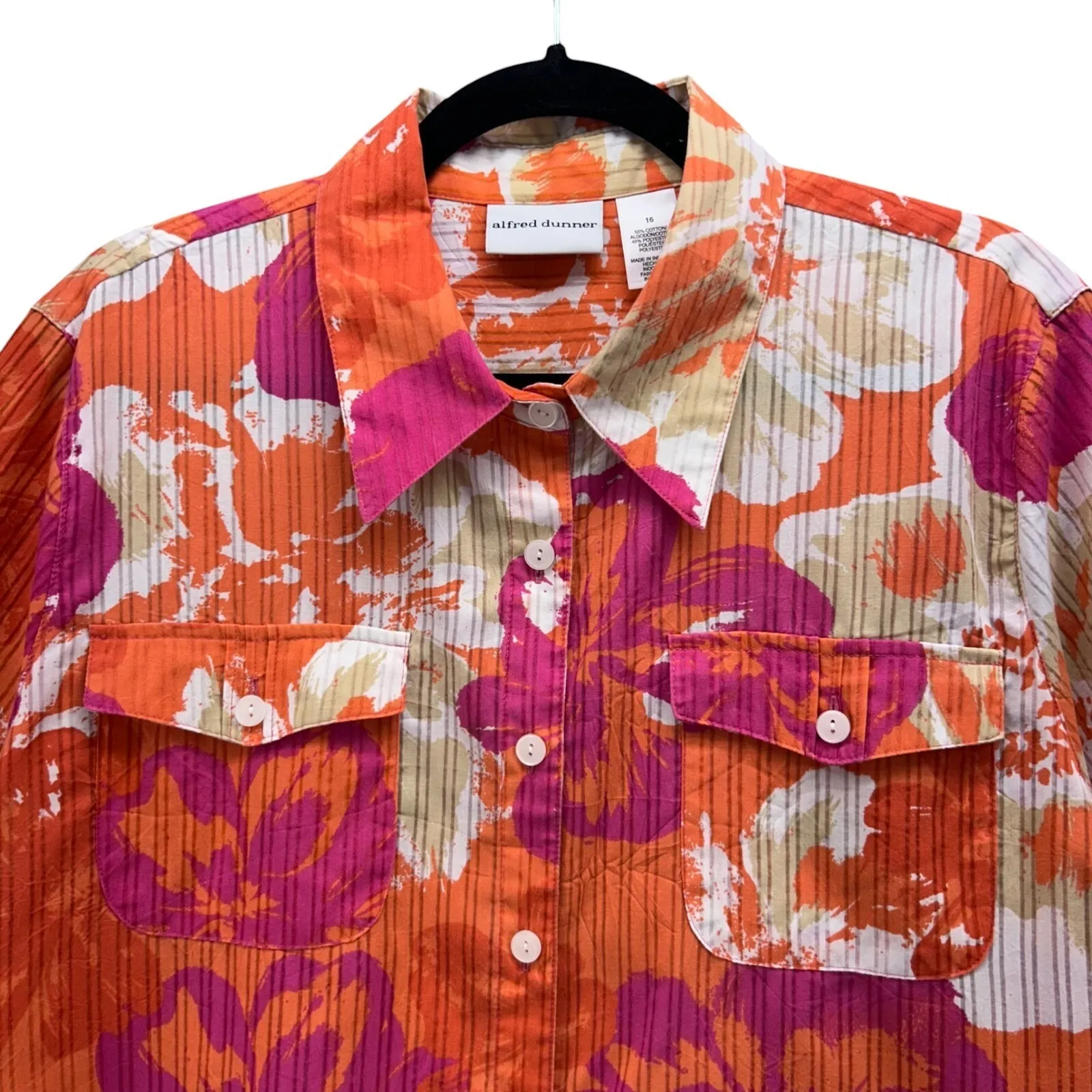 Alfred Dunner Womens Button Up Top Size 16 Tunic Floral Maximalist Eclectic Work - Image 2