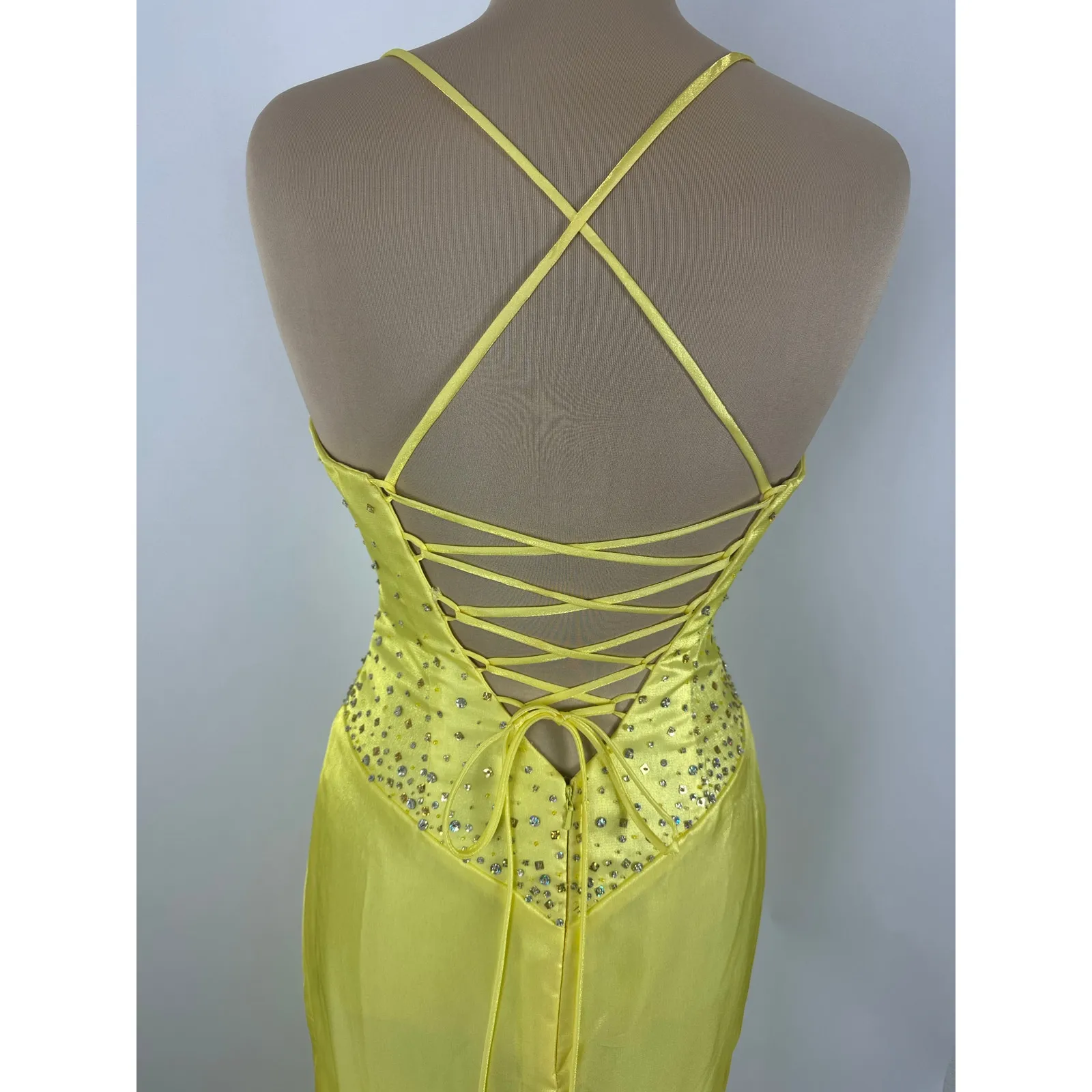 Vintage Y2K NIght Moves Size 8 Canary Yellow Prom Dress Formal Gown 2000s - Image 6
