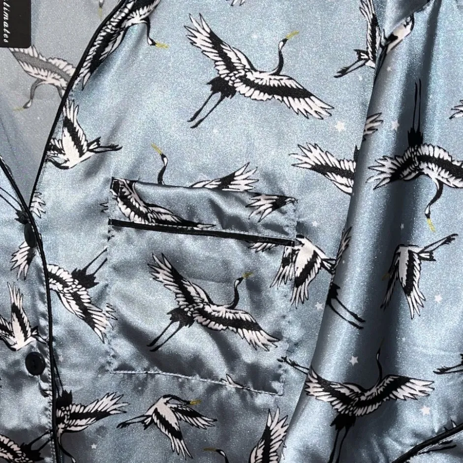 Tart Collections Bird in the Stars Satin Pajamas Blue Size XL - Image 5