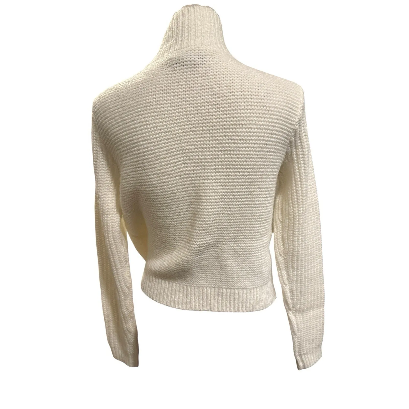 Loft Cable chunky Knit Cropped Sweater Nylon Acrylic Wool Mock Neck White S NWT - Image 3