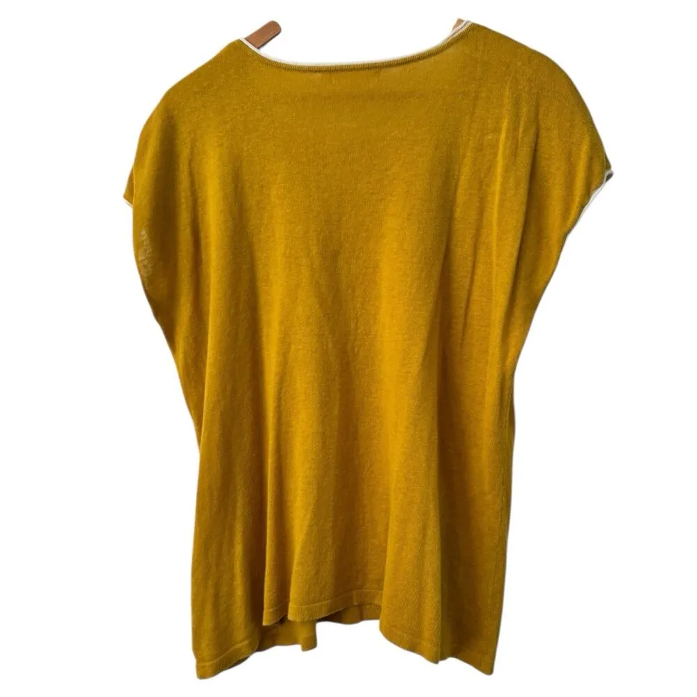 Two Danes Mustard Yellow Linen Blend Short Sleeve Polka Dot Top Women’s Small - Image 2