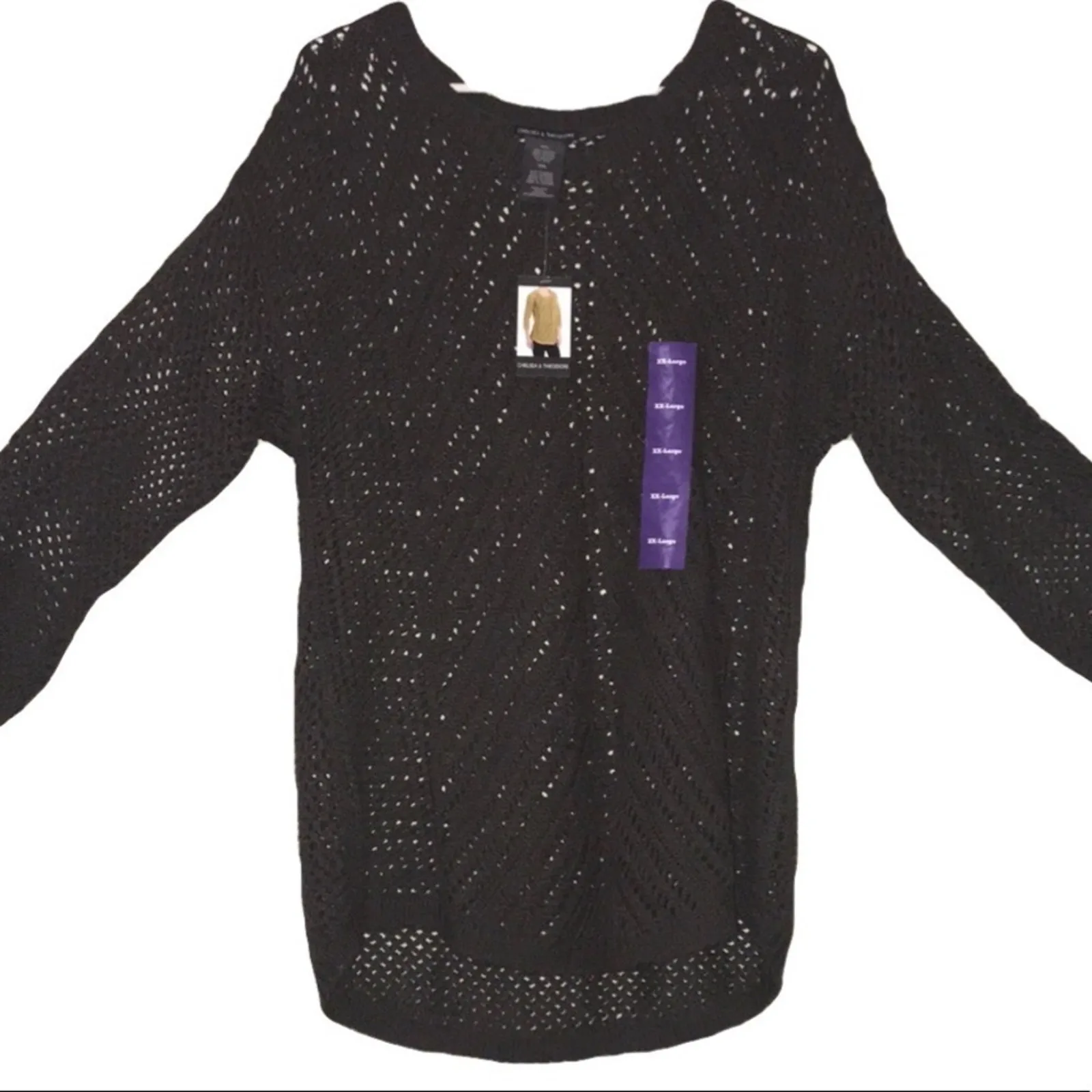 Chelsea & Theodore women's plus size XXL charcoal crochet sweater 3/4 sleeves Gray - Image 2