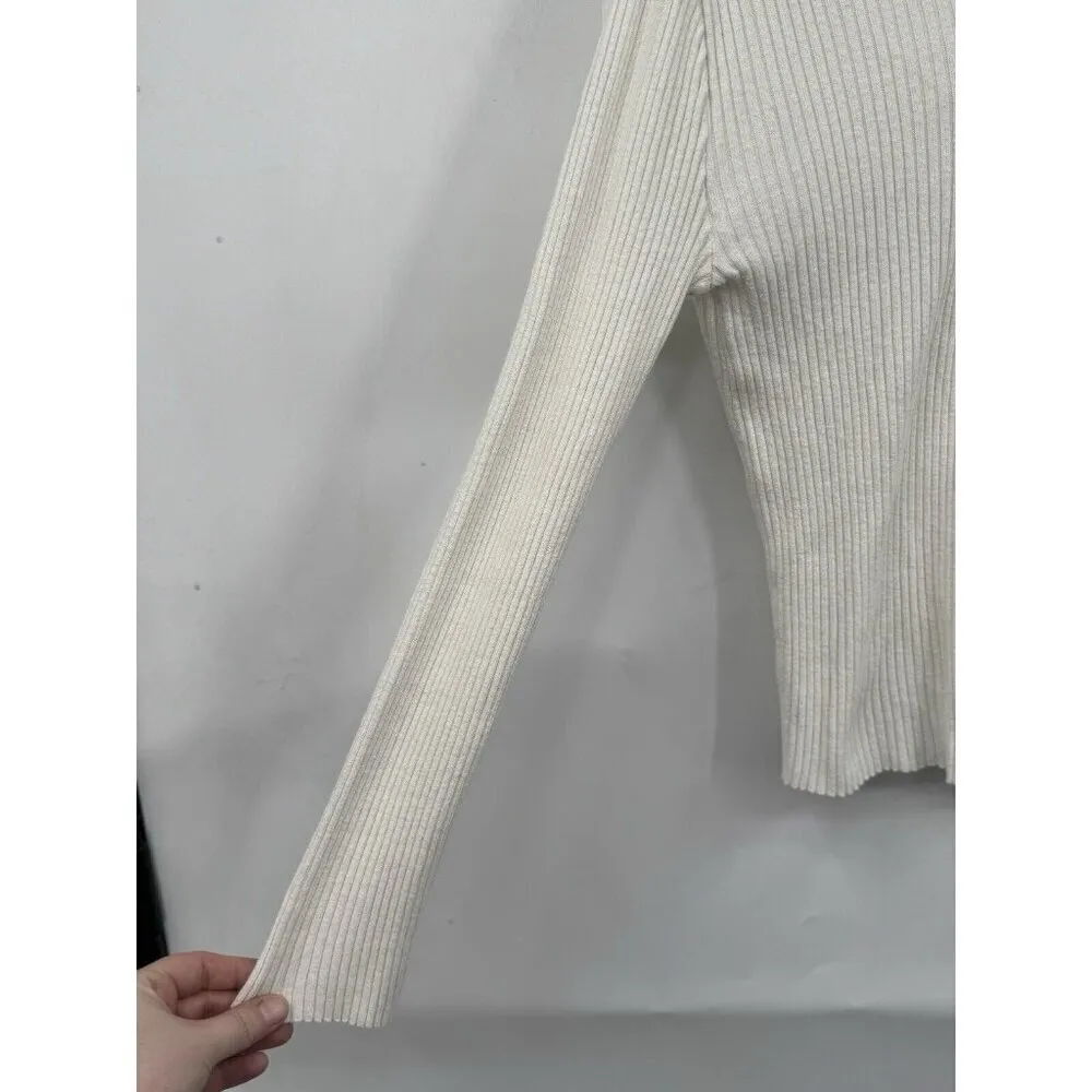 Burton Ribbed Full Zip Sweater Women 2‎ Ivory Long Sleeve Minimalist Coastal - Image 9