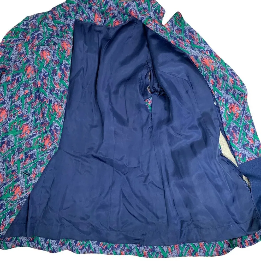 Vintage 70s Heavy Woven Blazer Jacket S Blue Buttons Lined Pockets Notch Collar - Image 9