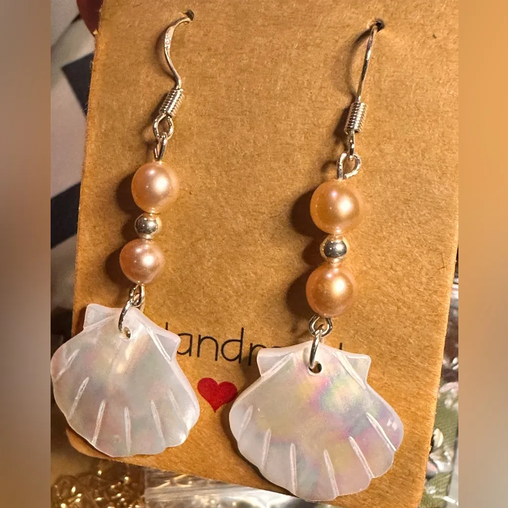 Sunrise Mother of Pearl Shell Freshwater Pearl & Sterling Silver Earrings - Image 3