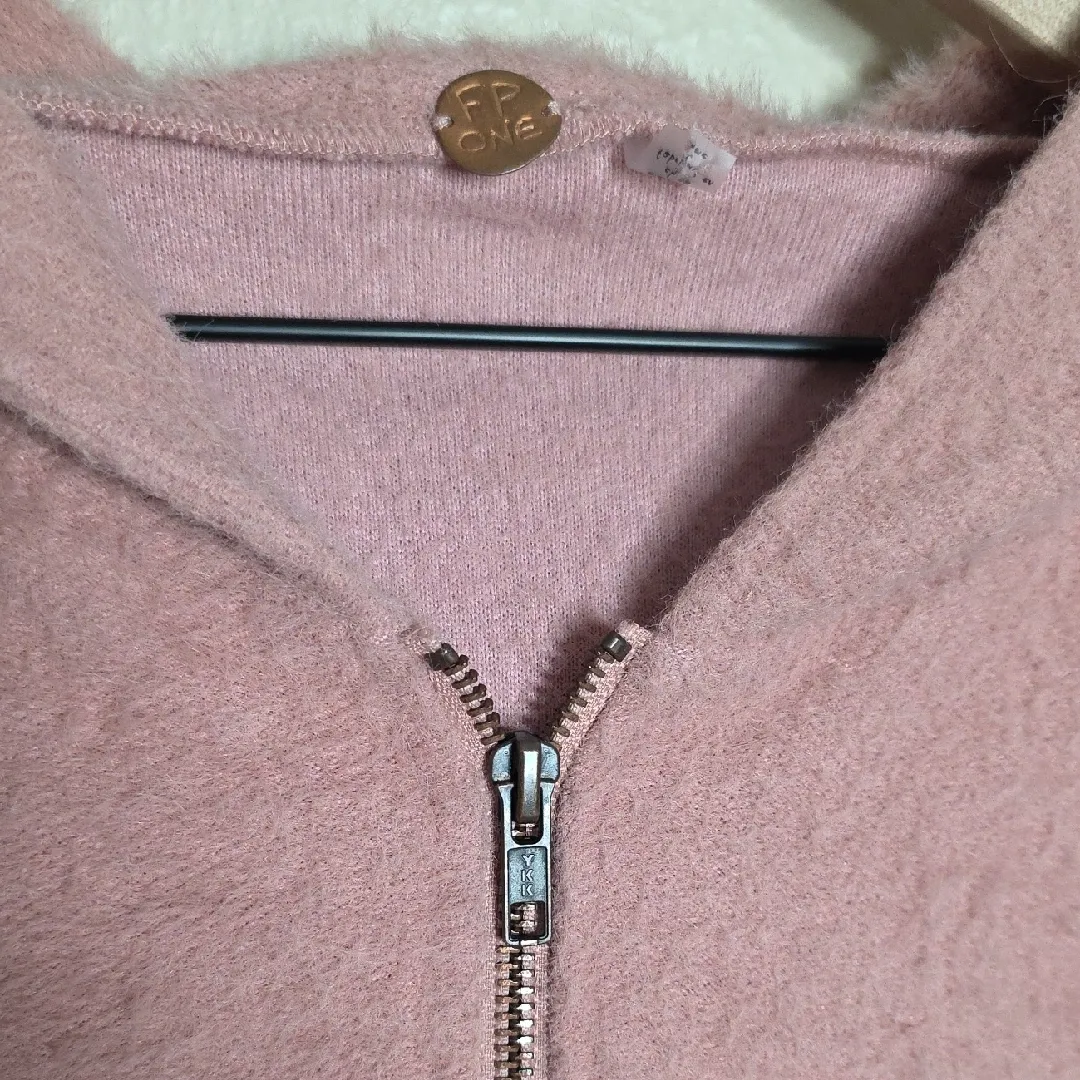 Free People FP One Hoodie Queenie Cropped Zip Up Sweatshirt Fuzzy Pink Medium - Image 6