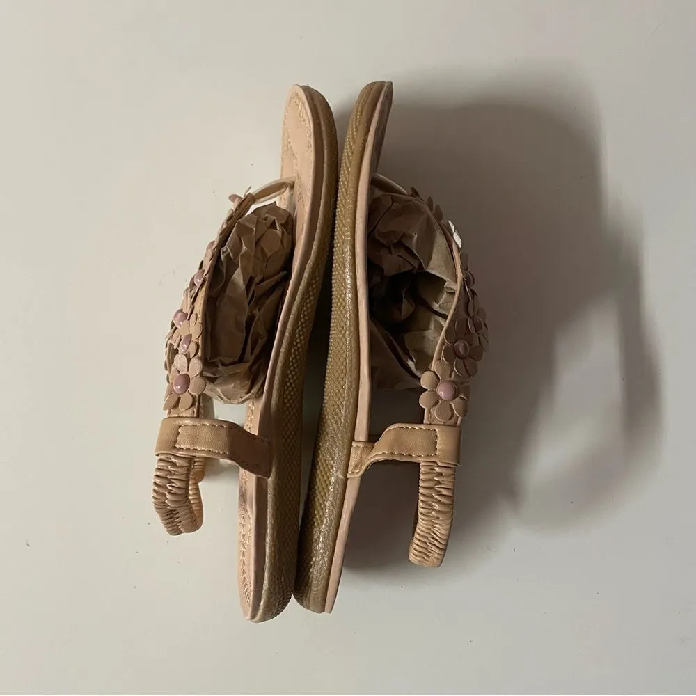 NWOT Nude & Light Pink Floral Sling Back Thong Sandals Size 39/7.5 - Image 6