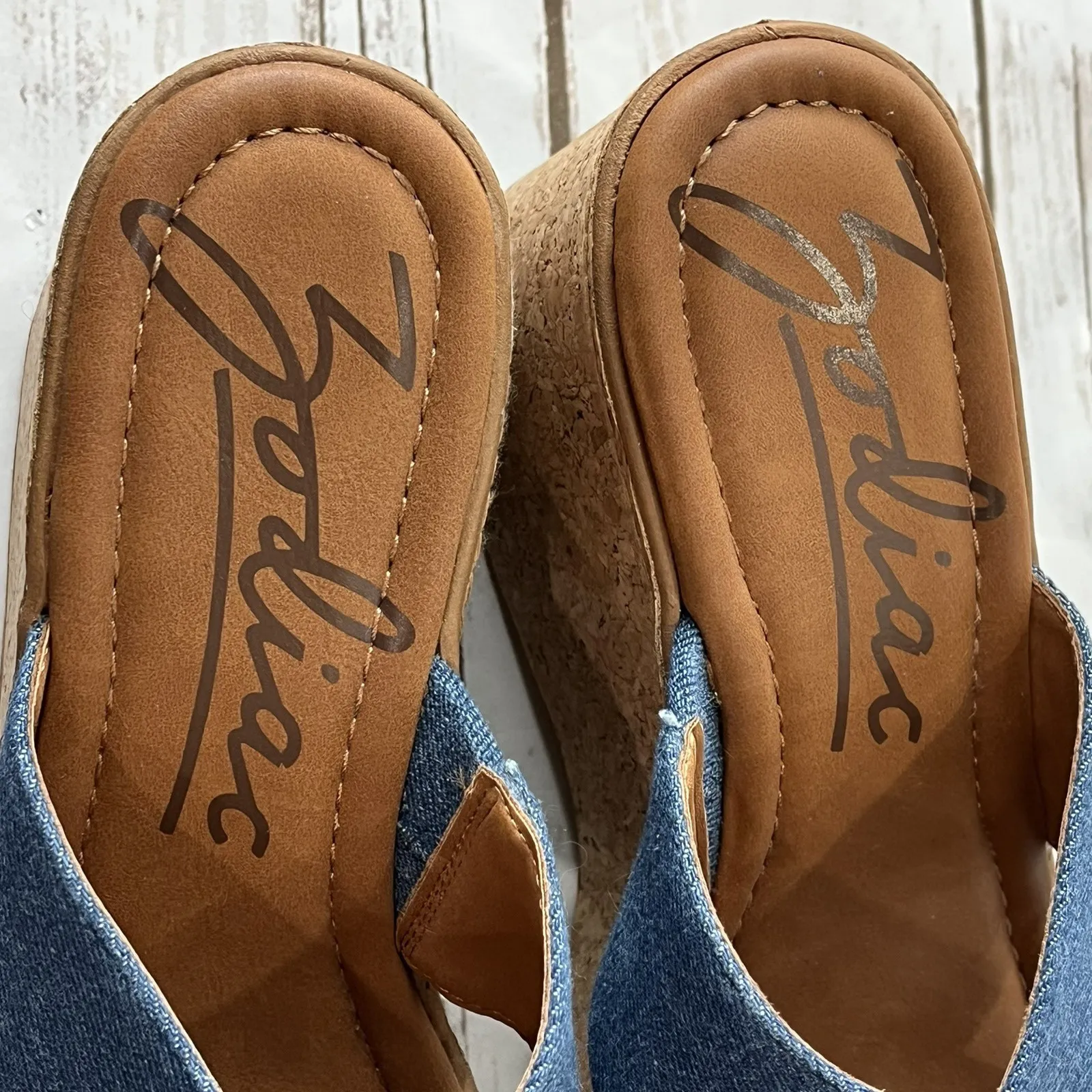 Zodiac Platform Wedge Slide Chunky Y2K Sandal Women US 9 M EU 40 Denim Cork Heel - Image 3