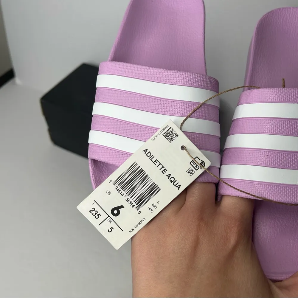 Adidas adilette aqua Slides 6 Lavender and White - Image 7