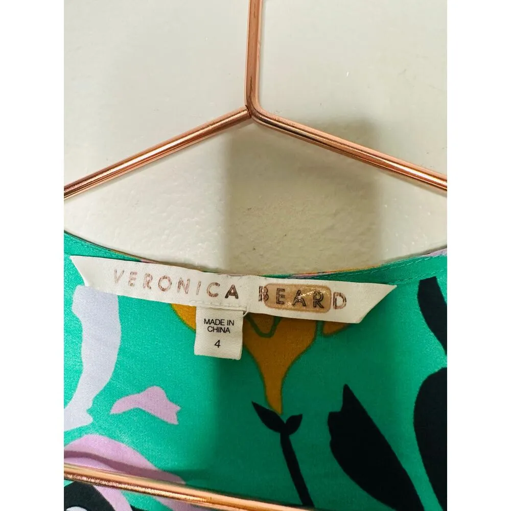 VERONICA BEARD Green Floral Printed Silk Ruched Ruffled Maria Dress Size 4 - Image 9