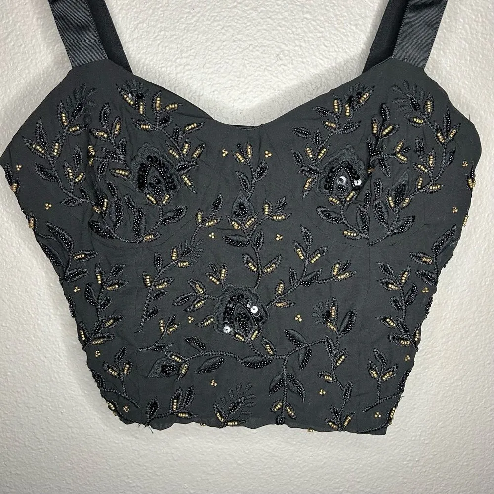 ZARA black beaded & sequins cropped cami top women's size small - Image 5