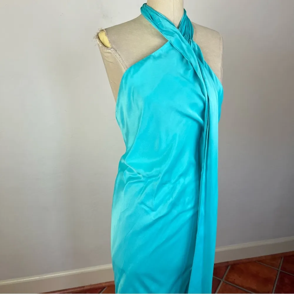 Meshki Astrella Neck Wrap Midi A Line Dress in Turquoise - Image 3
