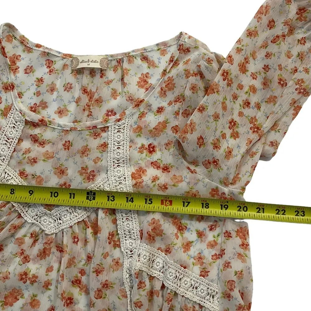 Altar'd State Women Size Medium Sheer Long Sleeve Floral Boho 15-167P - Image 6