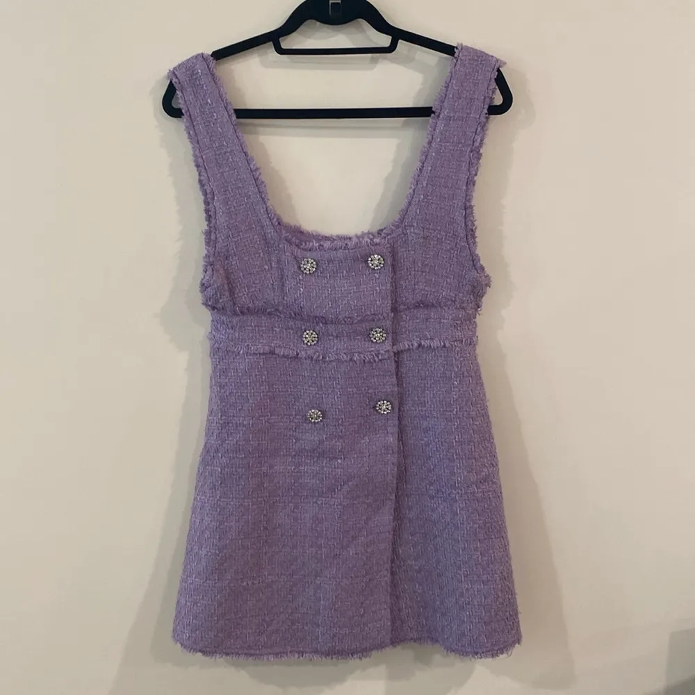 Zara Purple Tweed Double Breasted Rhinestone Button Dress Size Small - Image 3