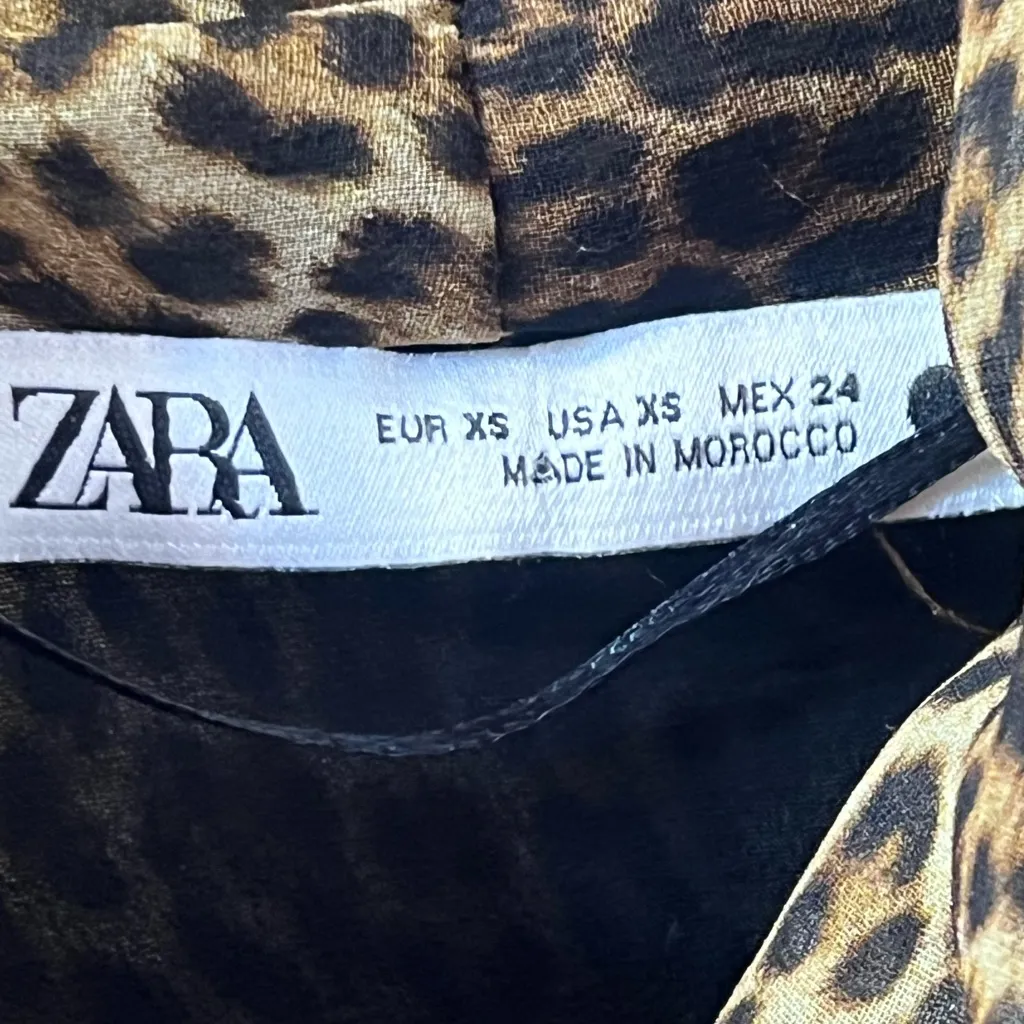 Zara brown and black leopard print tie-neck mini dress In XS - Image 13