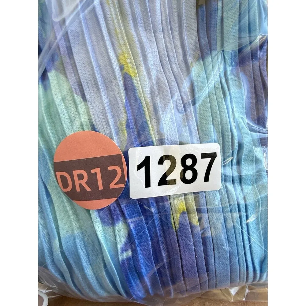 Big brother Rubina's blue abstract plisse dress strappy women maxi dress size 4‎ - Image 11