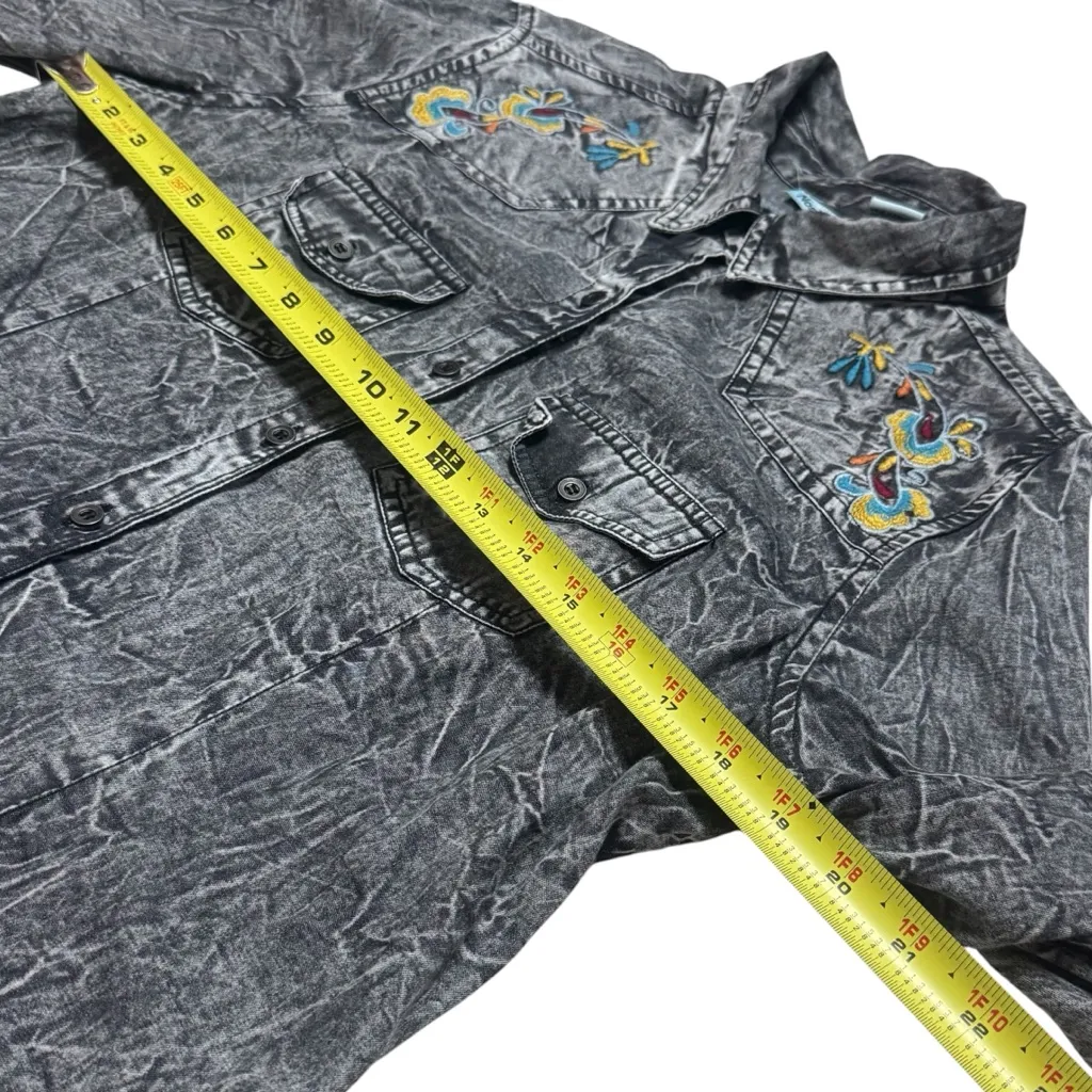 Nostalgia Black Denim Tunic with Colorful Floral Embroidery Peasant Bohemian S Gray - Image 9