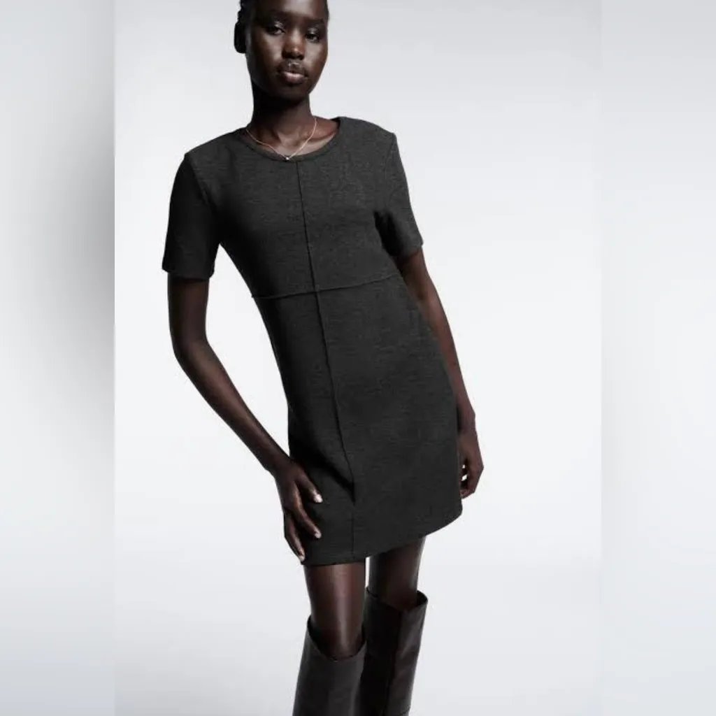 ZARA Dark Gray Short Sleeve Crewneck Cotton Blend Soft Mini Dress‎ Size Small - Image 8