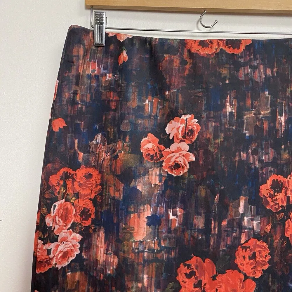 ECI Skirt Women’s Large Scuba Stretch Knit Floral Watercolor Paint Pencil Cut - Image 3