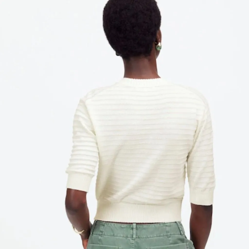 NWT Madewell White Textural-Stitch Cotton Sweater - Size: Large - Image 8