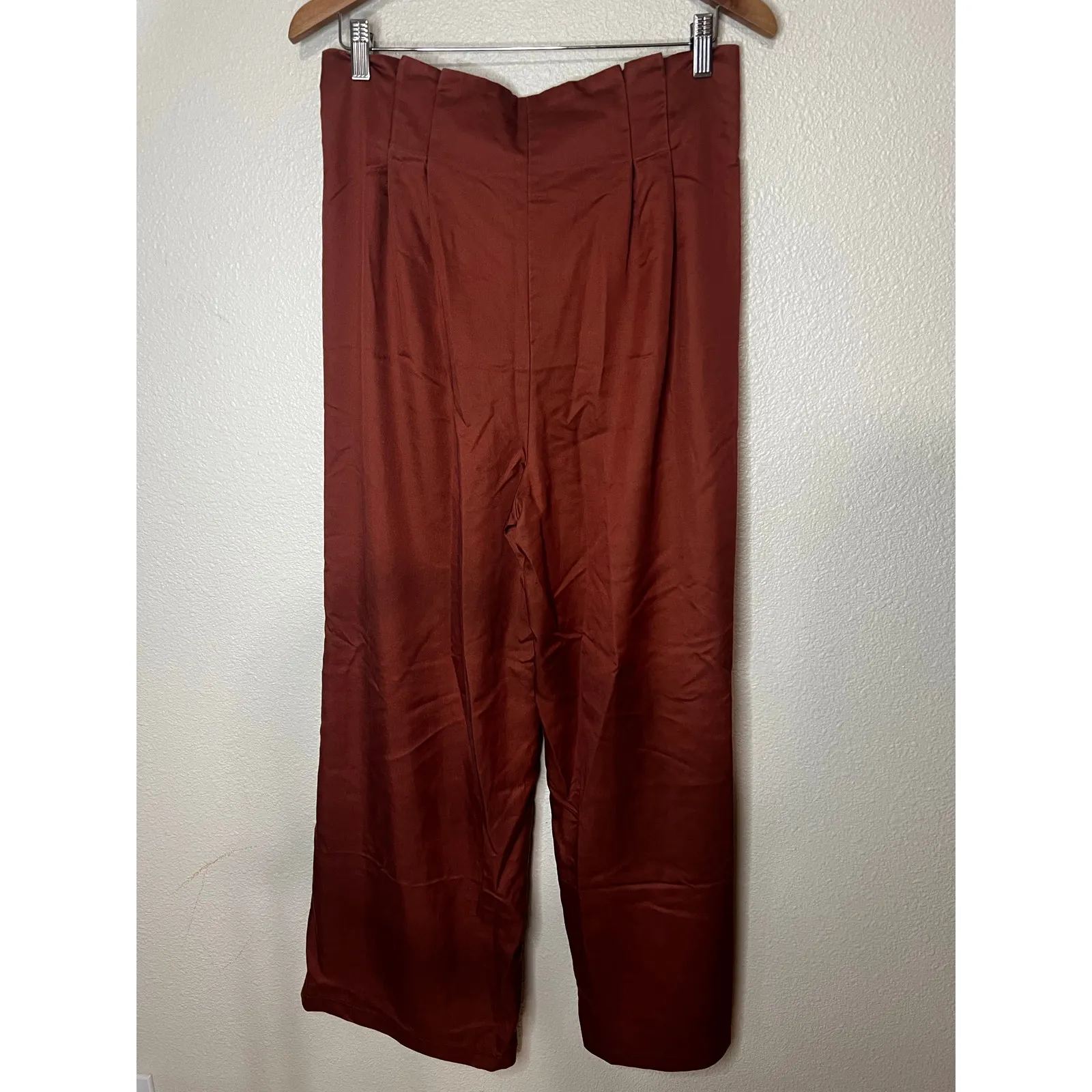 Sweet Baby Jamie Rust Brown High Rise Paperbag Pleated Wide Leg Belted Pants 10 - Image 6