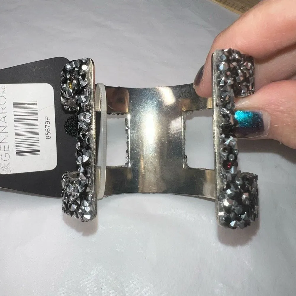 G by Gennaro Chunky Crystal Cuff Bracelet Silver - Image 6