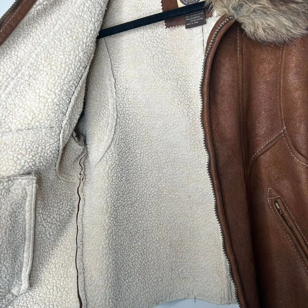 Vintage y2k 2000s Giacca Faux leather afghan penny Lane inspired jacket xl Brown - Image 4