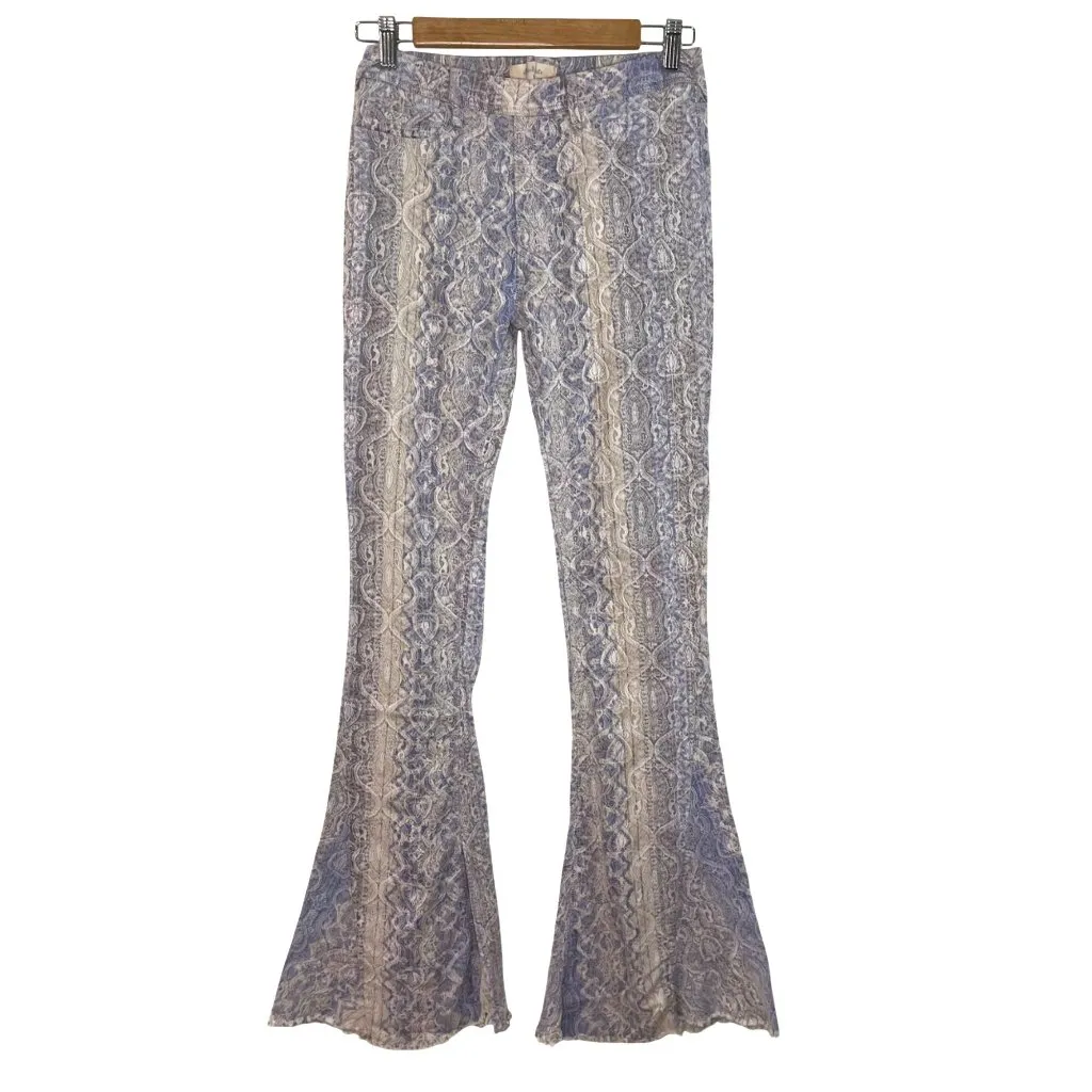 Altar'd State Paisley Flare Pants Women's Size Medium Boho Blue Textured Stretch - Image 2