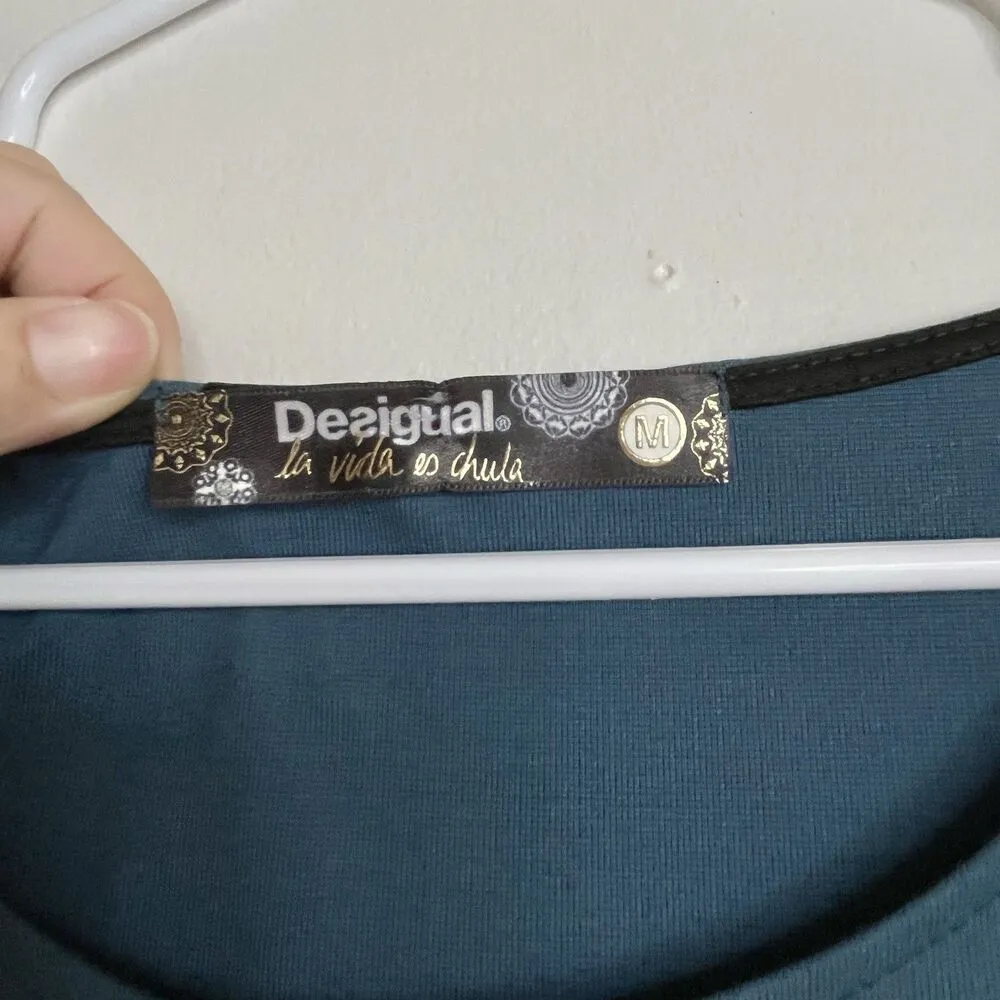 DESIGUAL Womens T-Shirt Mini Dress Sz M Green Black Short Sleeve - Image 3