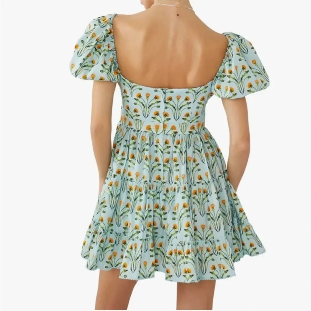 AGUA BY AGUA BENDITA Manzanilla floral print cotton poplin mini dress sz M Blue Size M - Image 3