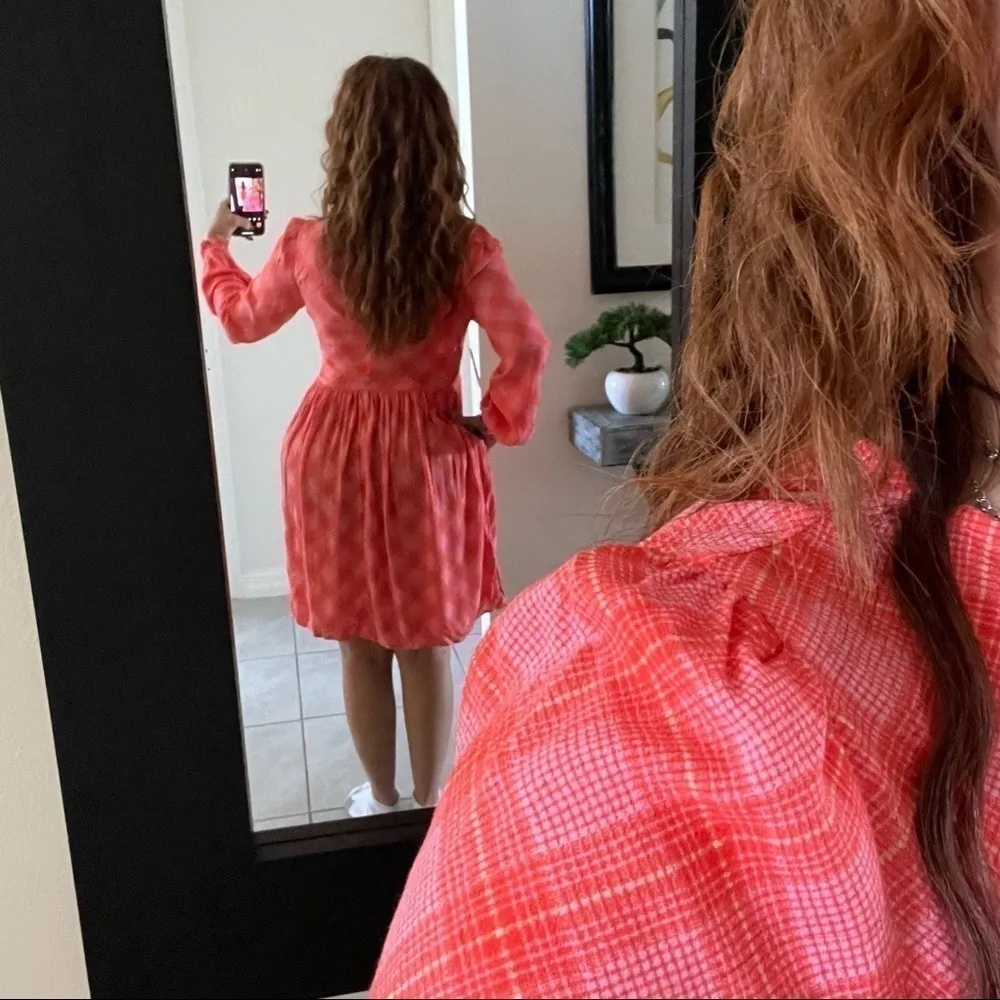 BP Plaid babydoll dress XSMALL balloon sleeves long sleeves orange pink NWT - Image 9