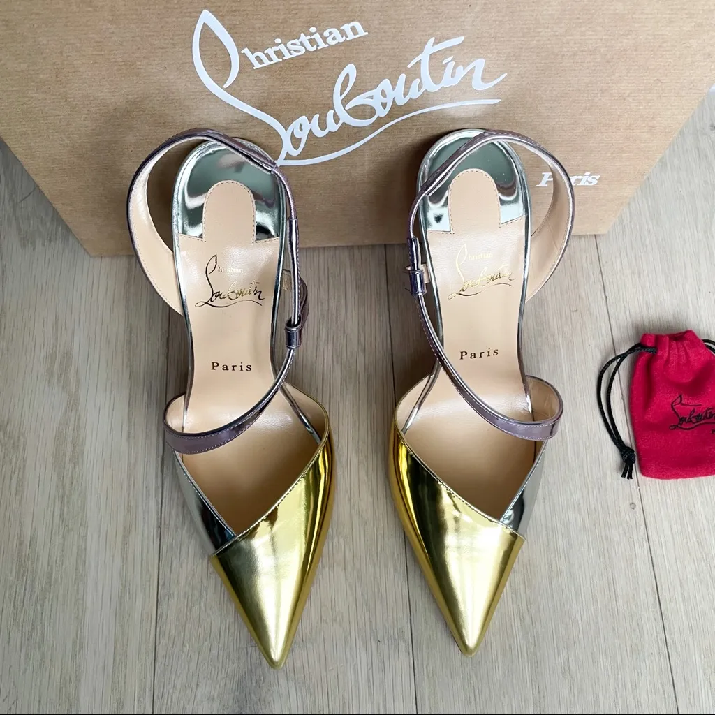 NWT Christian Louboutin Metallic 100mm Platina Specchio Leather Pumps Heels - Image 9