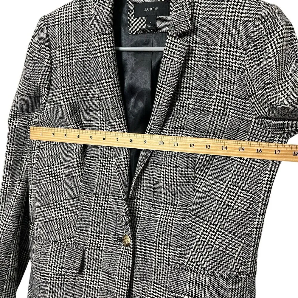 J.Crew  Regent Blazer Size 4 Gray Glen Plaid Wool Blend One Button Lined Jacket - Image 8