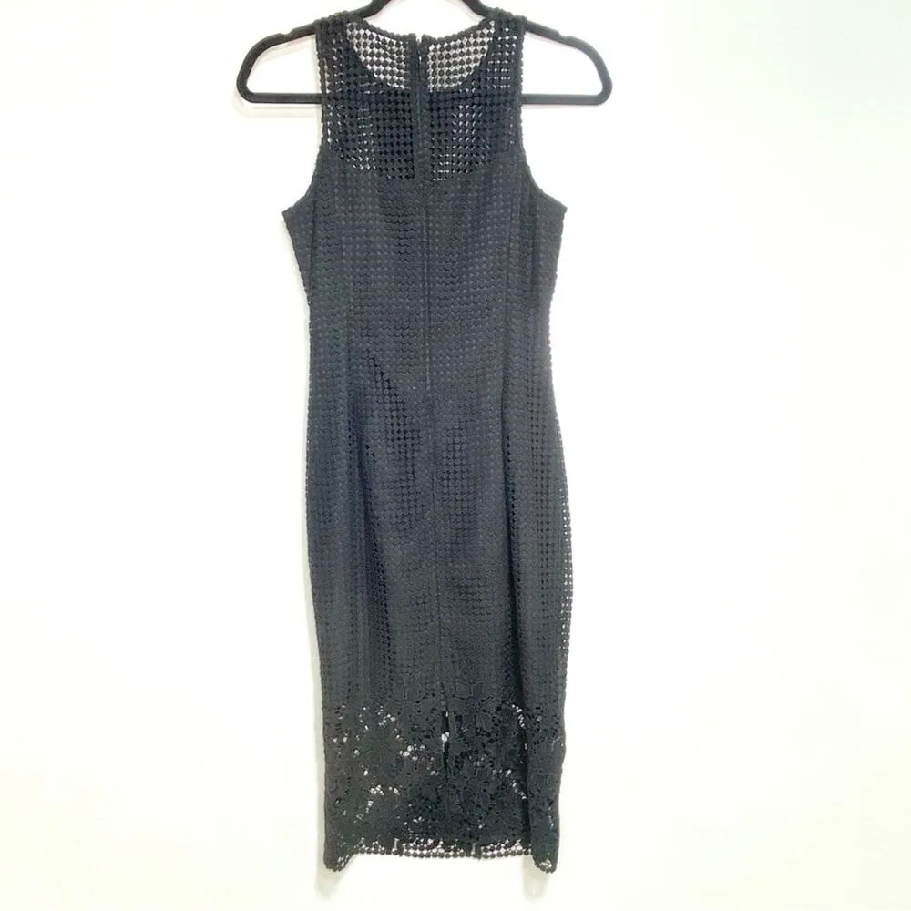 WHBM Mixed Lace Sheath Sleeveless Bodycon Black Dress Midi Length 2 - Image 10