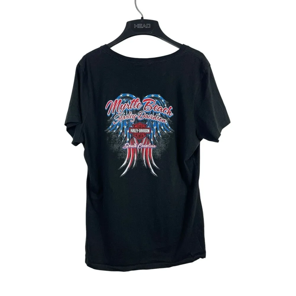 Harley Davidson Black V-neck Myrtle Beach Red White Blue Patriotic T-shirt XL - Image 2