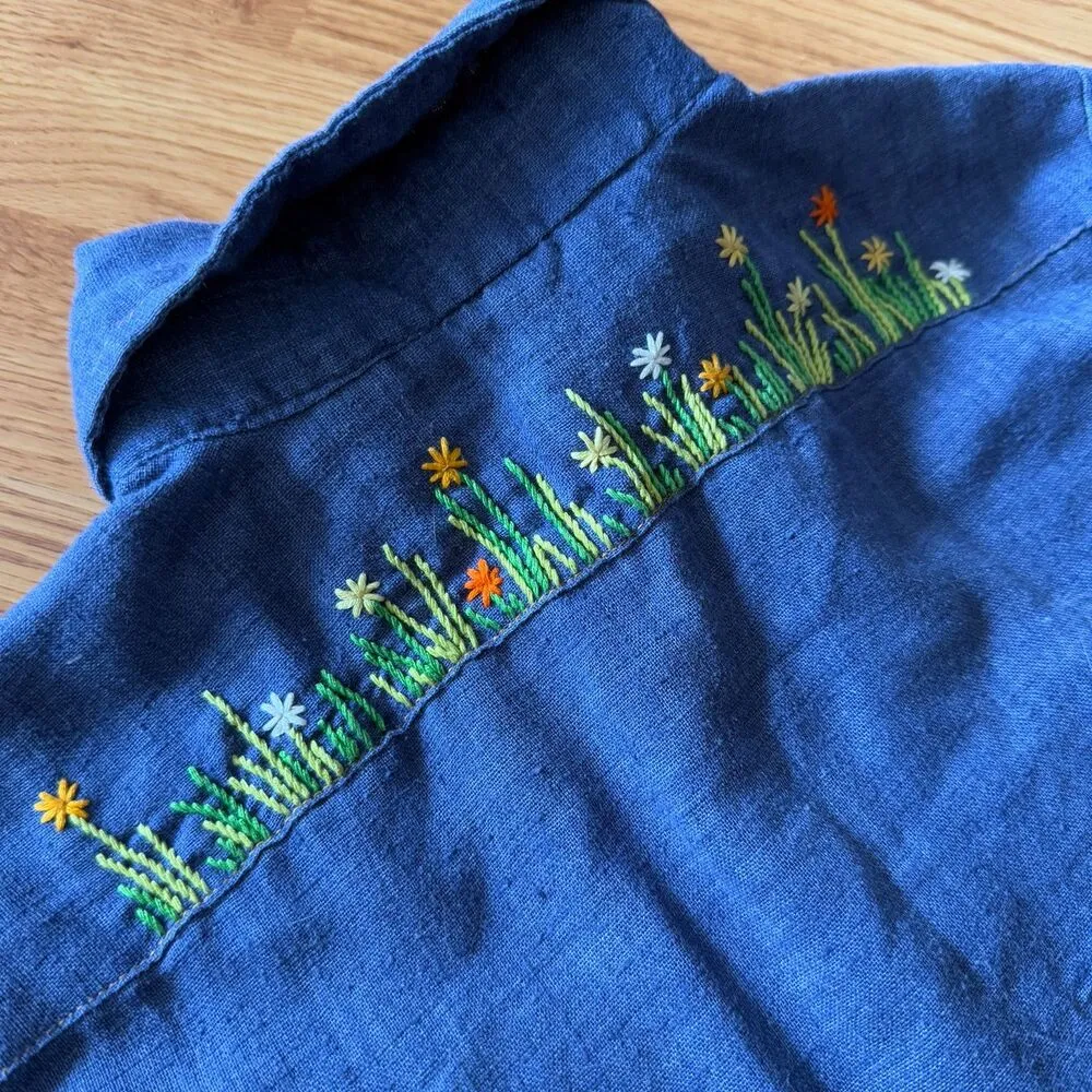 1970s Levis Orange Tag Embroidered Denim Button Down Shirt - Image 8