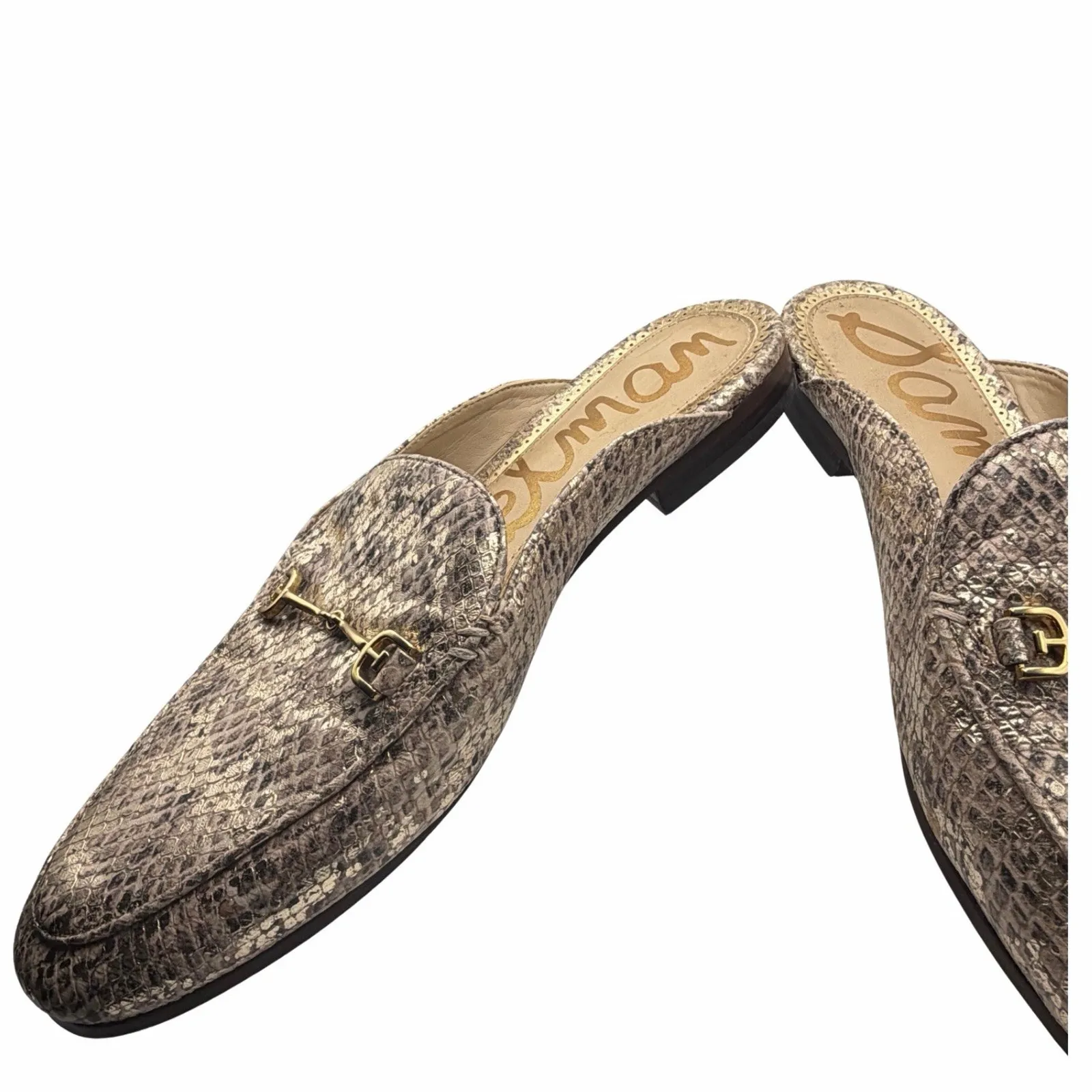 Sam Edelman Laurna Mules Horsebit Cream Black Snake Skin Embossed Leather size 8 - Image 4